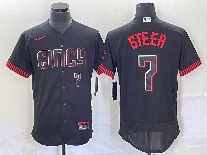 Men%27s Cincinnati Reds Spencer Steer Number Black 2023 City Connect Flex Base Stitched Jersey->cincinnati reds->MLB Jersey